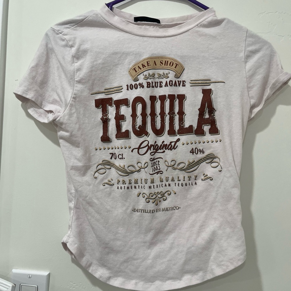 White Graphic Tee with Tequila Print